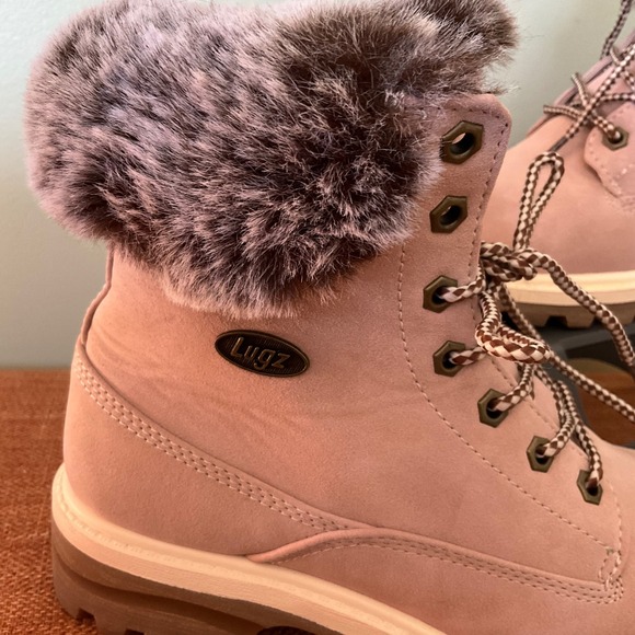 New WOT Lugz Empire Hi Fur Womens Boots Dusty Rose Pink Combat Moto Boots LaceUp - Picture 9 of 14